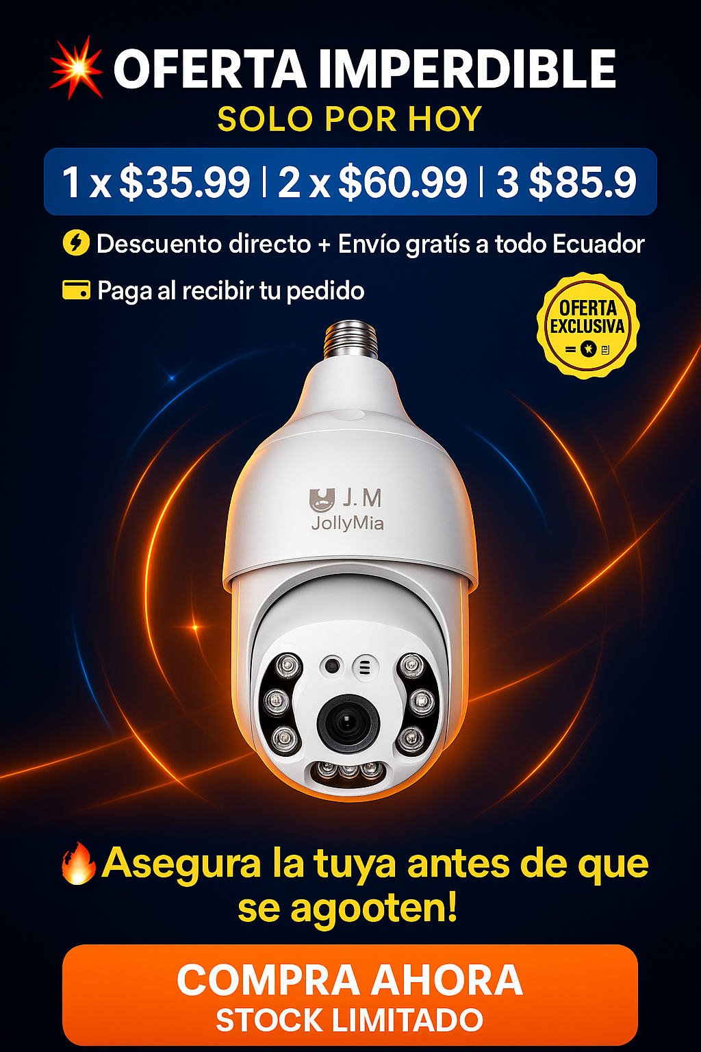 Foco Cámara de Seguridad 360° Wi-Fi con Altavoz y Visión Nocturna Full Color